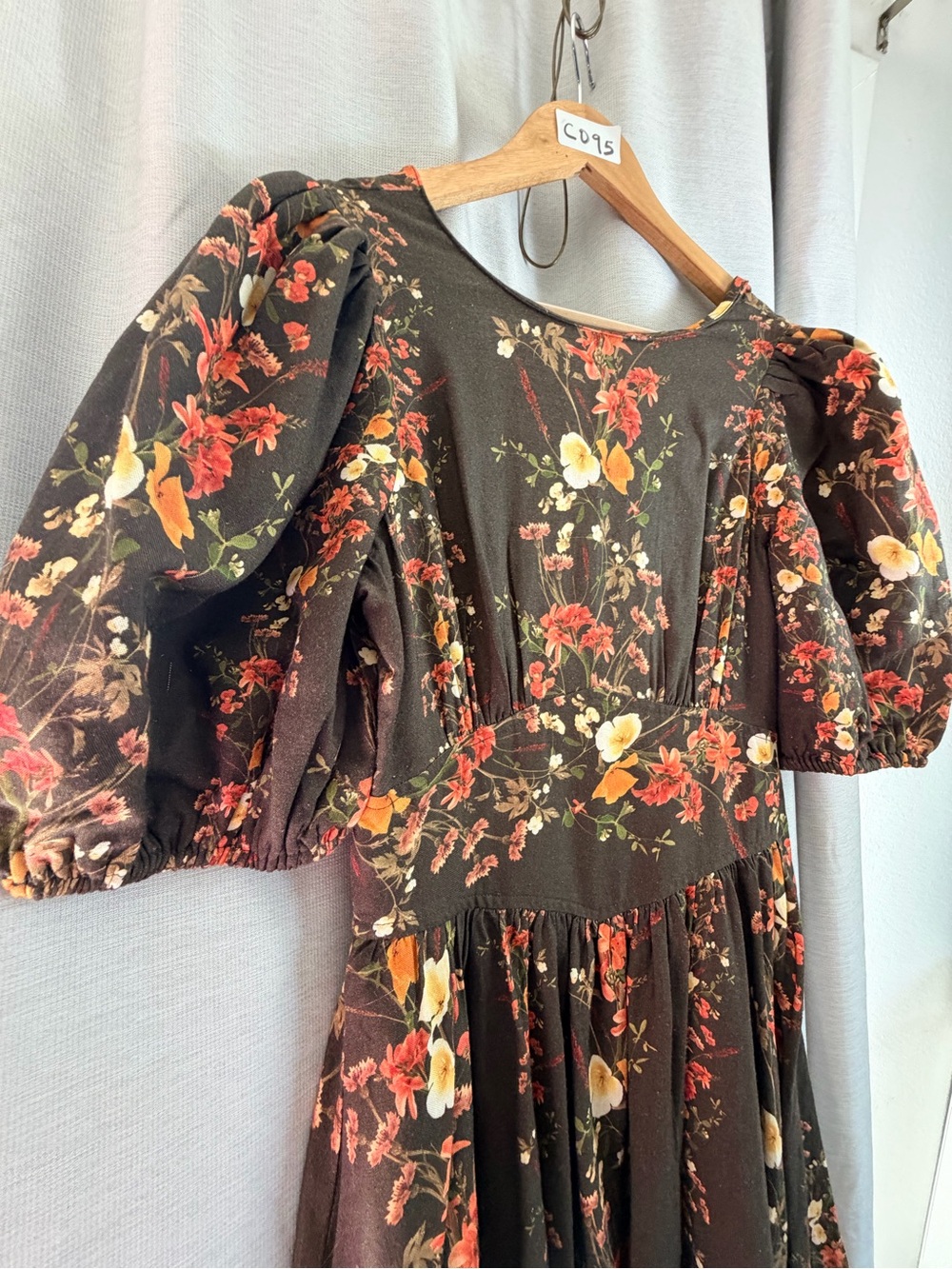 SAYLOR Free People Dark Olive Floral Puff-Sleeve Mini Dress - Picture 7 of 16